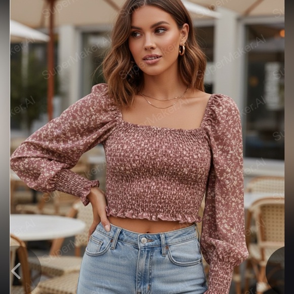 Die & More size small dusty rose floral smocked boho top - Picture 1 of 7